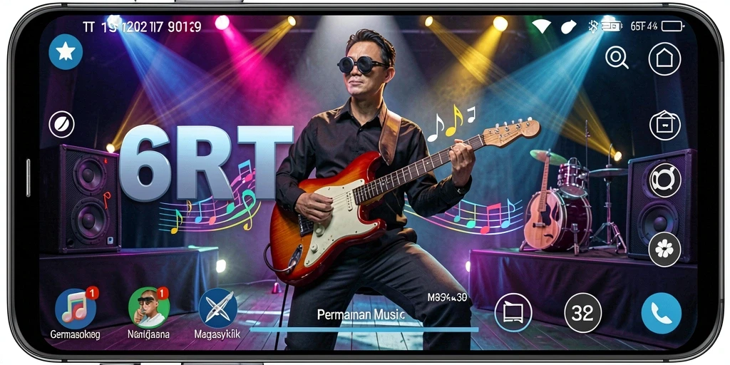 Screenshot gameplay 6RT menampilkan antarmuka musik yang interaktif.