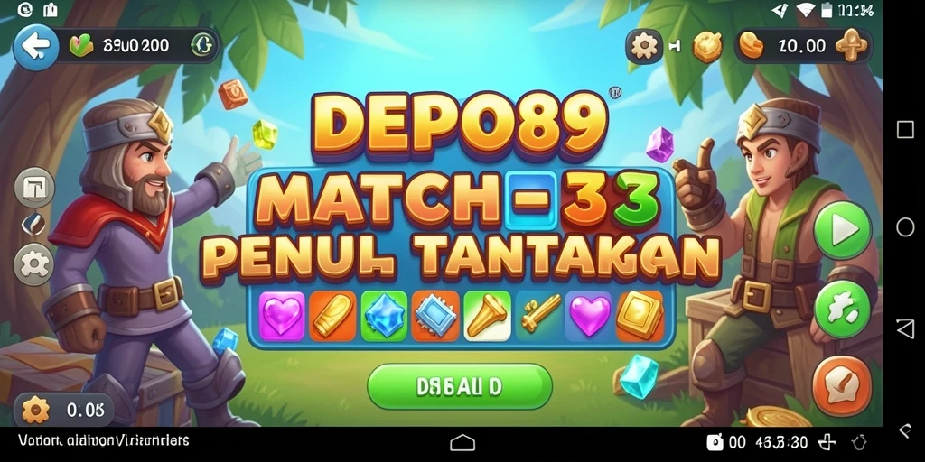 Screenshot gameplay DEPO89 dengan elemen Match-3 yang berwarna-warni.