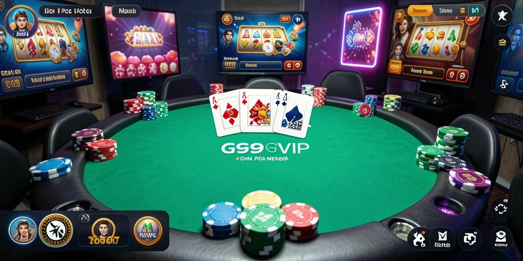 Screenshot gameplay G9VIP yang menunjukkan suasana seru permainan poker.