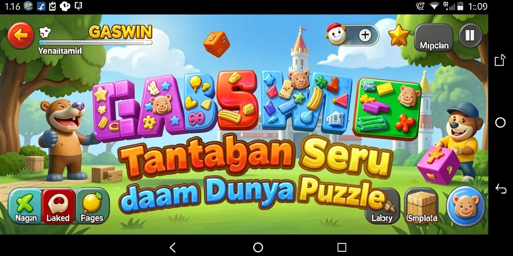 Tampilan gameplay GASWIN menunjukkan berbagai teka-teki yang menantang.