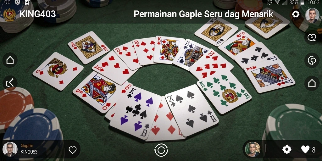 Screenshot KING403 menampilkan gameplay seru Gaple dengan teman-teman.