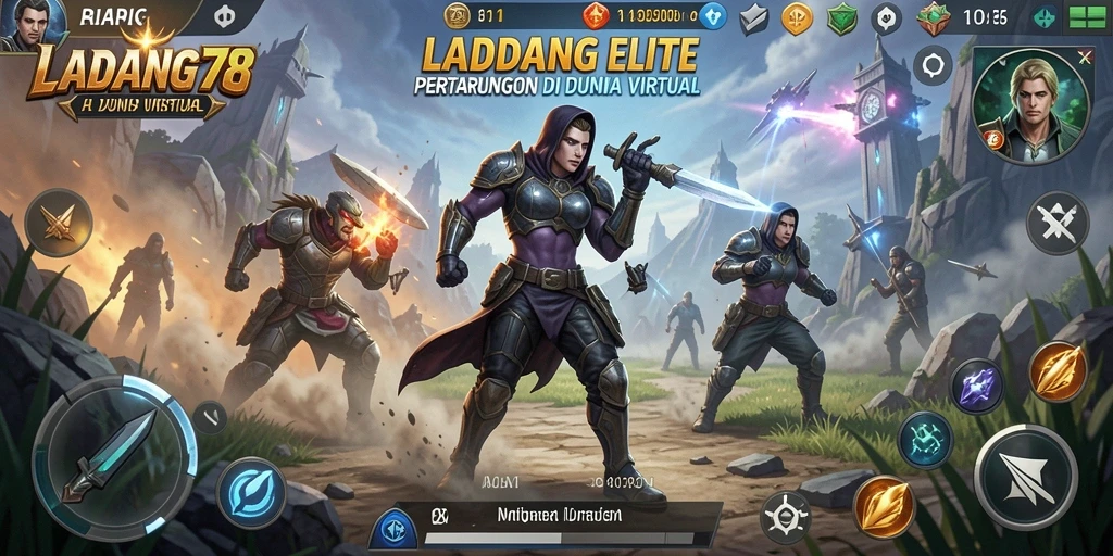 Tampilan gameplay dinamis dalam LADANG78 di arena pertarungan.
