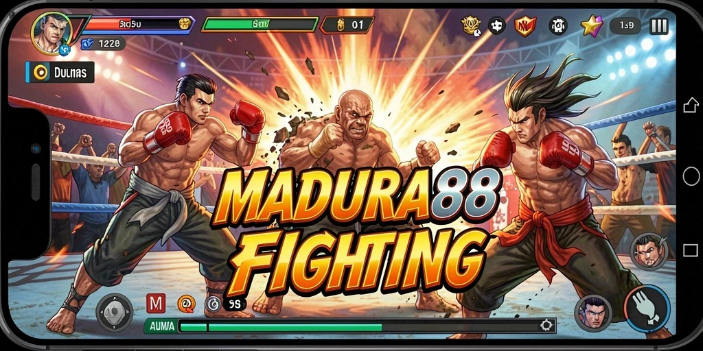 Gameplay pertarungan seru di MADURA88 dengan karakter yang kuat.