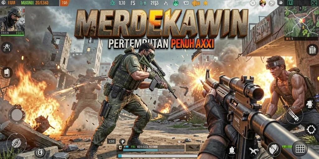 Gameplay mendebarkan di MERDEKAWIN dengan grafik realistis.