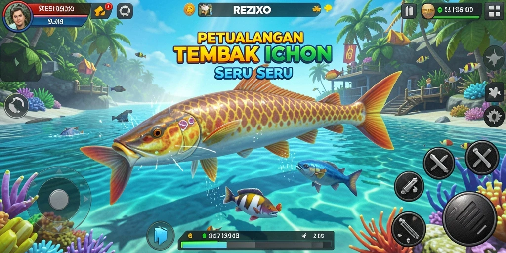 Tangkapan layar menunjukkan aksi seru menangkap ikan di REZIXO.