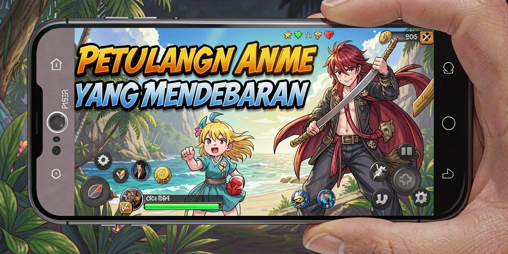 Screenshot gameplay RP55 menampilkan karakter anime bertarung dengan indah.