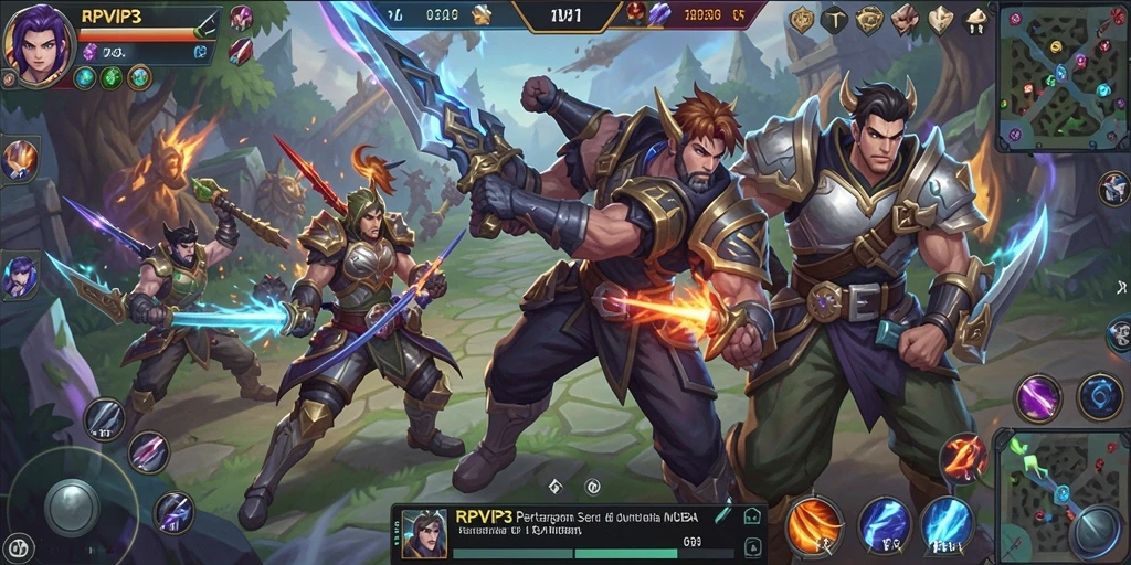 Screenshot RPVIP3 menunjukkan aksi seru dalam pertandingan MOBA.