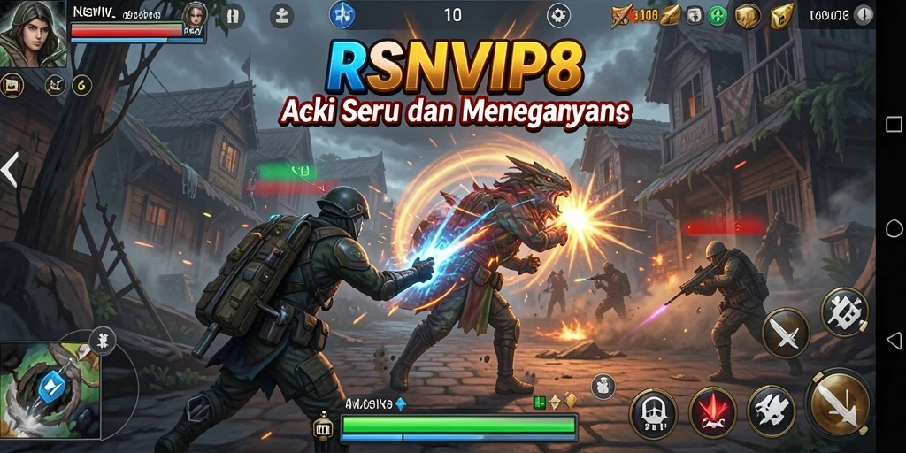 Tangkapan layar gameplay RSNVIP8 menunjukkan aksi seru dengan efek grafis menawan.