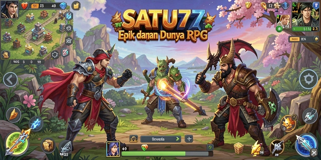 Tangkapan layar utama SATU77 menampilkan aksi pertempuran seru dalam dunia RPG.