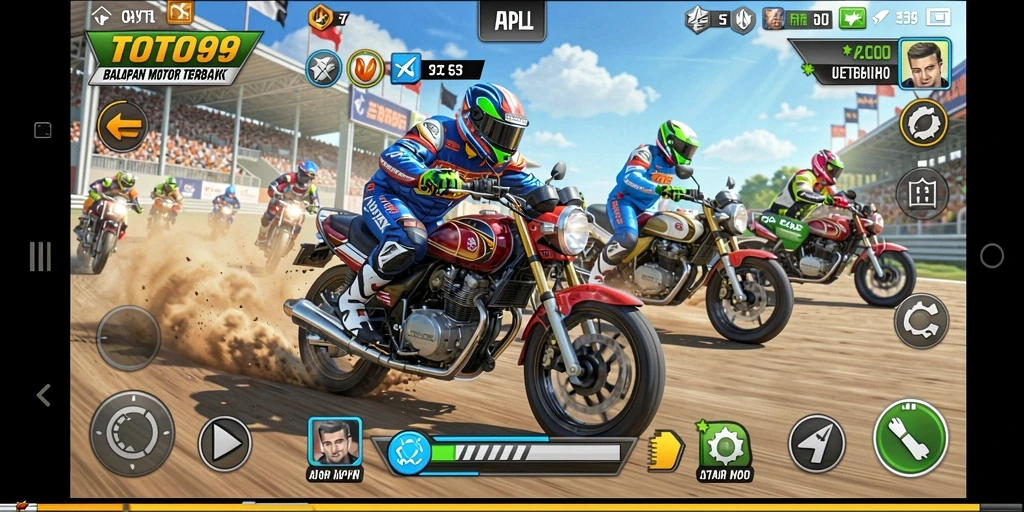 Screenshot utama TOTO99 menampilkan aksi balapan motor yang mendebarkan.