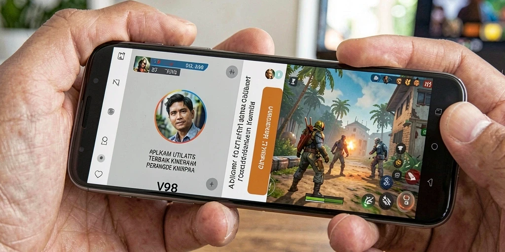 Tampilan utama V98 yang menunjukkan antarmuka pengguna yang intuitif dan berfungsi.